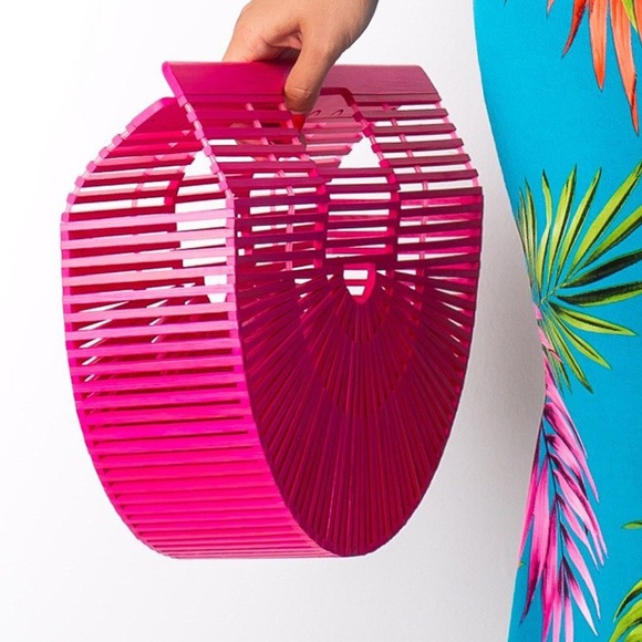 Handbags - Solid Color Bamboo Bag PINK